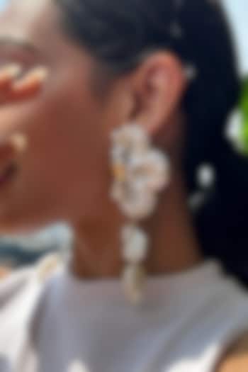 Black & White Baroque Pearl Embroidered Dangler Earrings by KIHOY at Pernia's Pop Up Shop