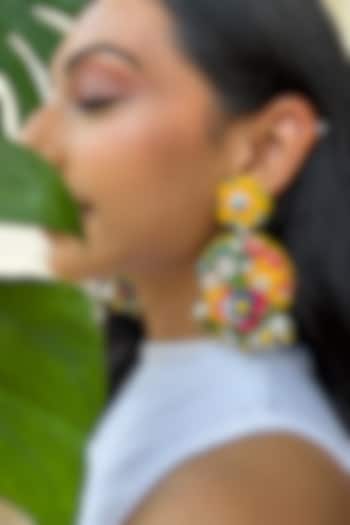 Multi-Colored Floral & Bead Embellished Dangler Earrings by KIHOY at Pernia's Pop Up Shop