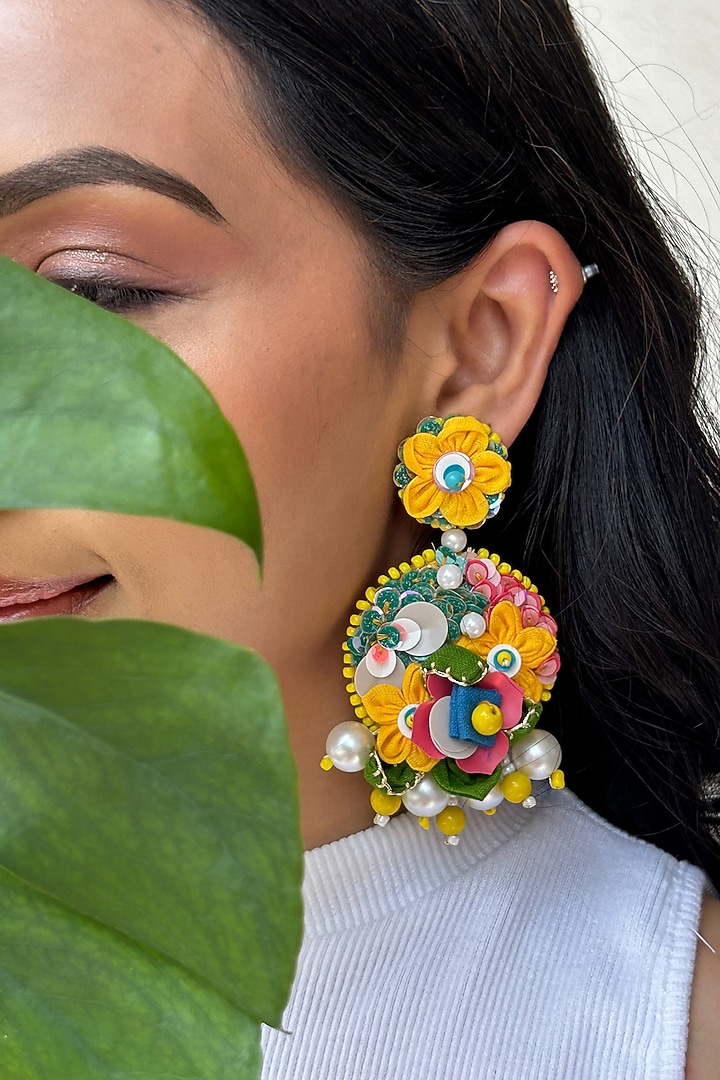 Multi-Colored Floral & Bead Embellished Dangler Earrings by KIHOY at Pernia's Pop Up Shop