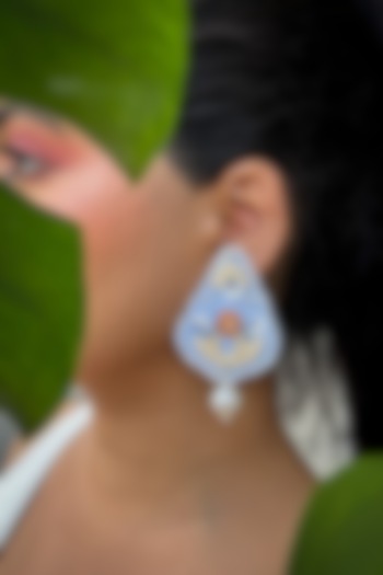 Blue Pearl & Bead Hand Embroidered Handcrafted Dangler Earrings by KIHOY at Pernia's Pop Up Shop