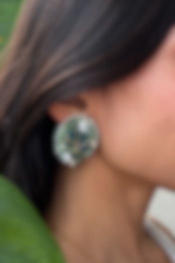 Emerald Green Bead & Floral Embellished Handcrafted Stud Earrings by KIHOY at Pernia's Pop Up Shop