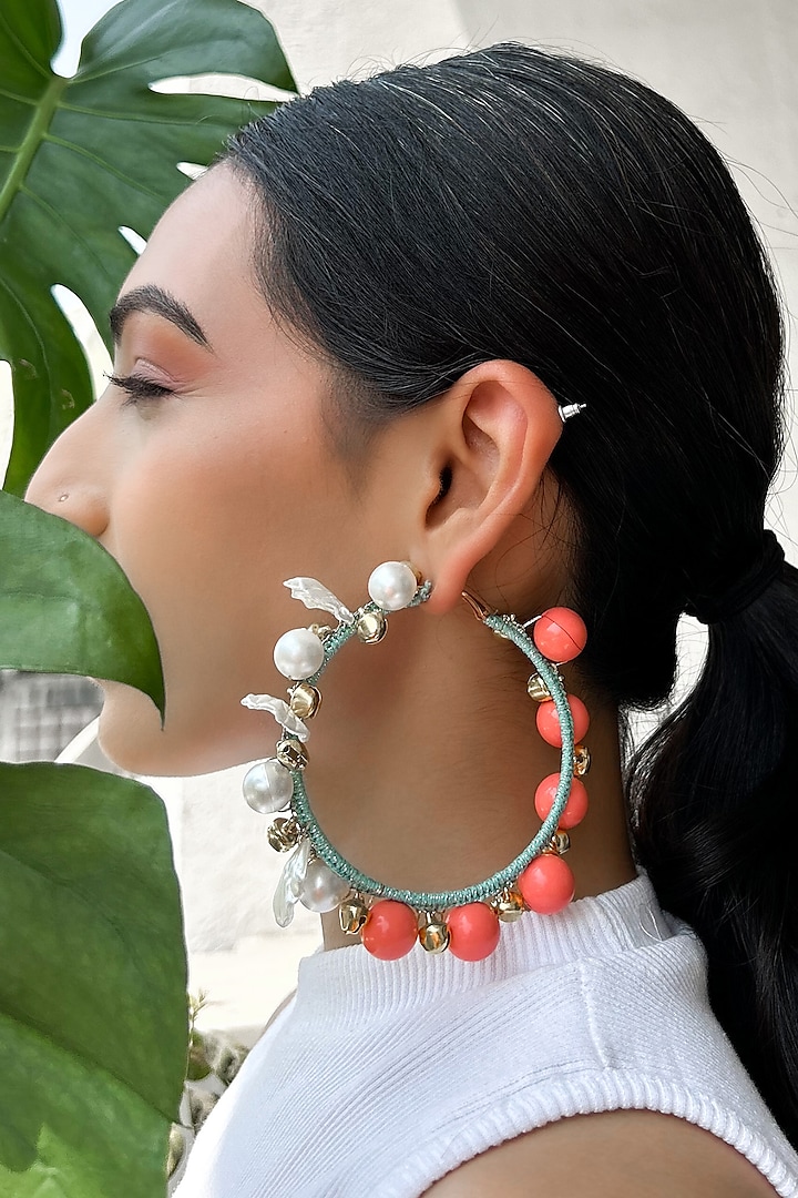 Multi-Colored Pearl & Shell Bead Embellished Handcrafted Hoop Earrings by KIHOY at Pernia's Pop Up Shop