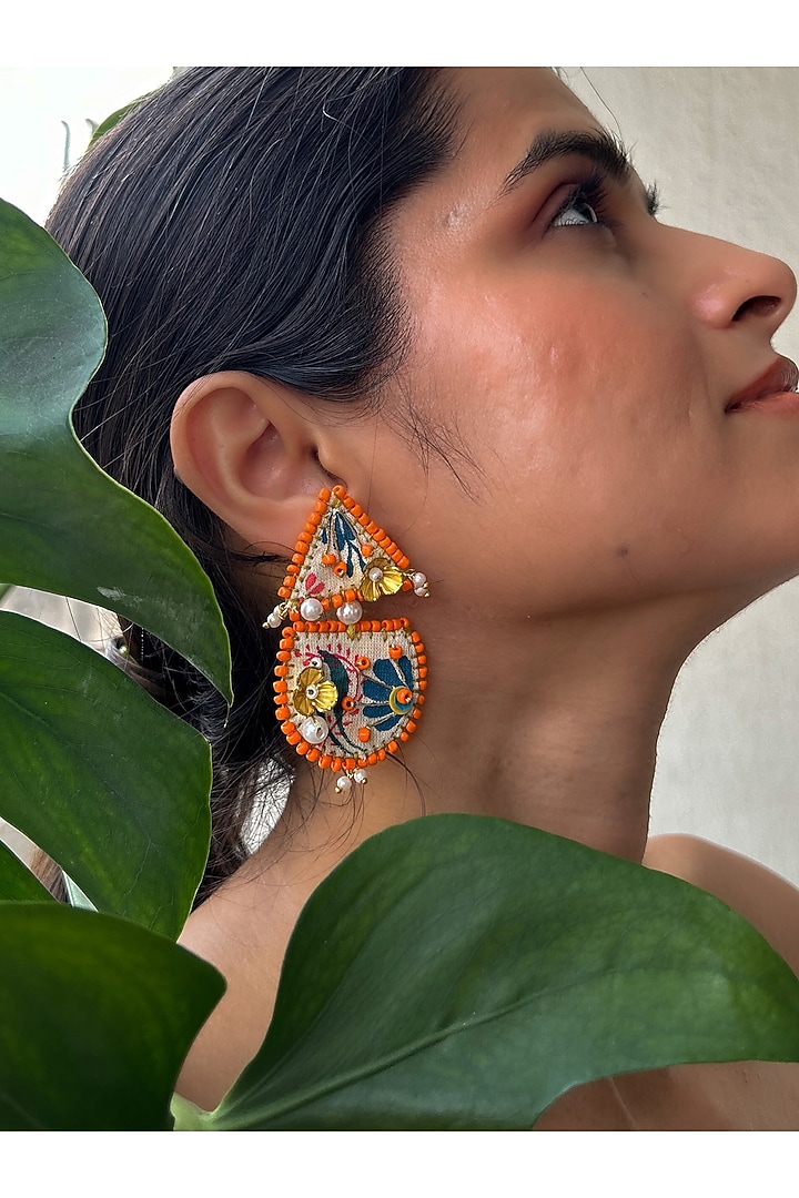 Multi-Colored Hand-Painted & Pearl Embellished Handcrafted Dangler Earrings by KIHOY at Pernia's Pop Up Shop