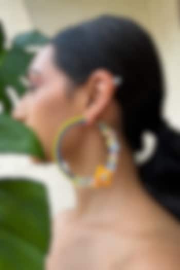 Multi-Colored Floral & Bead Embellished Handcrafted Hoop Earrings by KIHOY at Pernia's Pop Up Shop