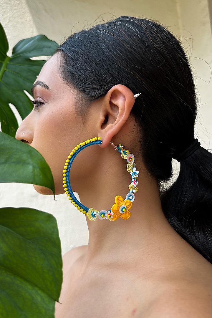 Multi-Colored Floral & Bead Embellished Handcrafted Hoop Earrings by KIHOY at Pernia's Pop Up Shop