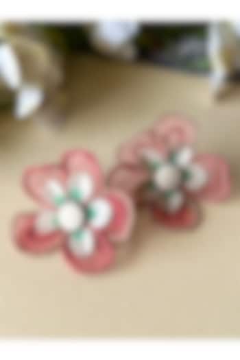 Peach Sequin & Bead Embellished handcrafted Stud Earrings by KIHOY at Pernia's Pop Up Shop