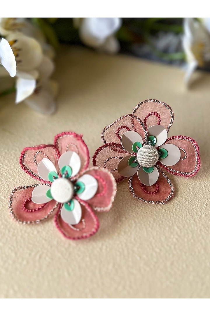 Peach Sequin & Bead Embellished handcrafted Stud Earrings by KIHOY at Pernia's Pop Up Shop
