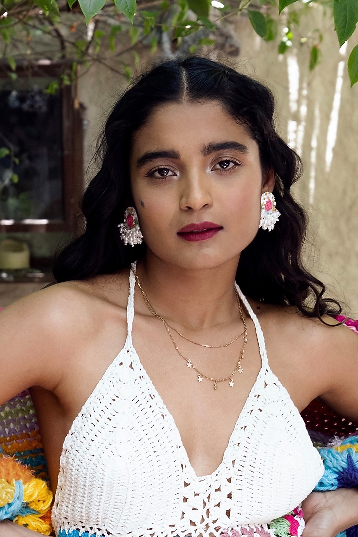 Multi-Colored Pearl Embroidered Handcrafted Dangler Earrings by KIHOY at Pernia's Pop Up Shop
