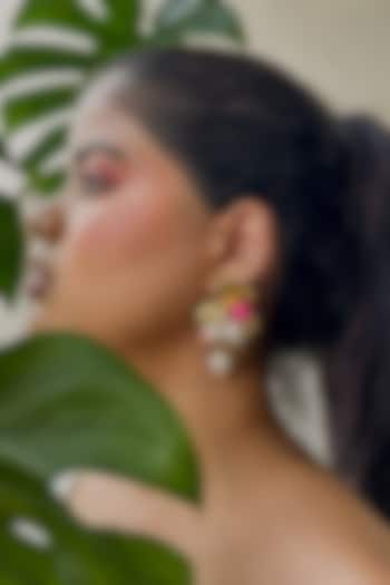 Rose Gold Floral & Pearl Embellished Handcrafted Dangler Earrings by KIHOY at Pernia's Pop Up Shop