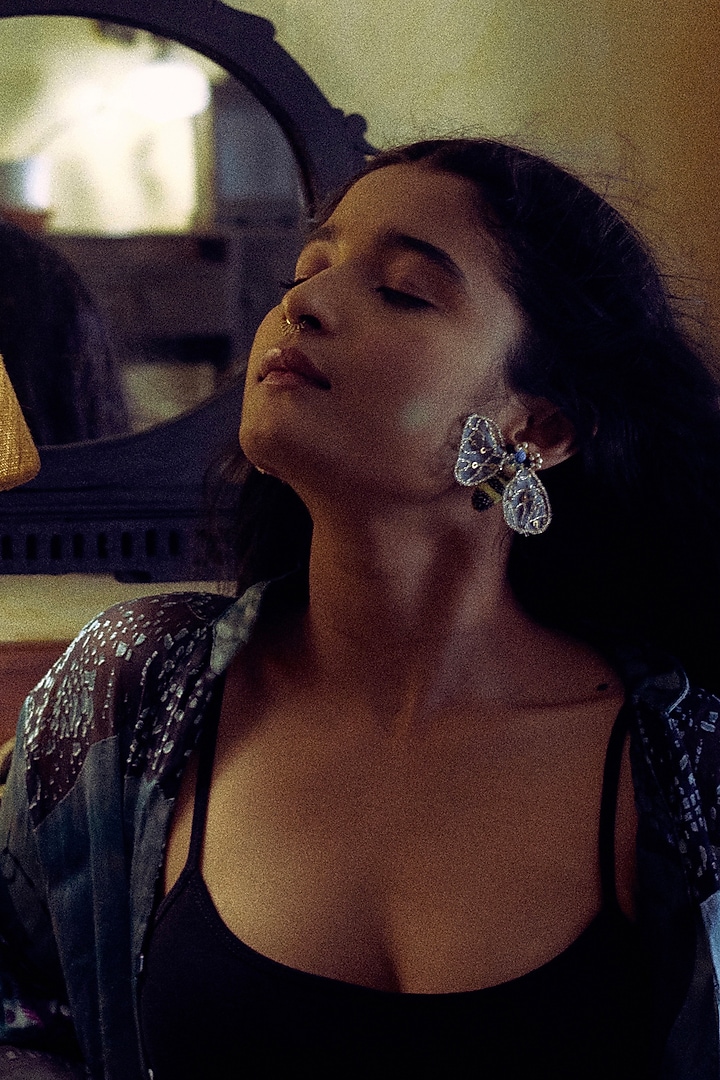 Blue & Black Pearl Embroidered Handcrafted Stud Earrings by KIHOY at Pernia's Pop Up Shop