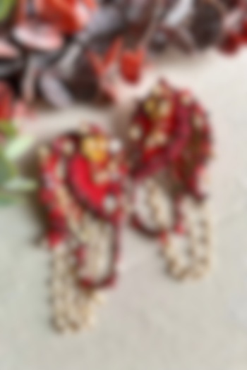 Red & Gold Pearl Embroidered Handcrafted Dangler Earrings by KIHOY at Pernia's Pop Up Shop