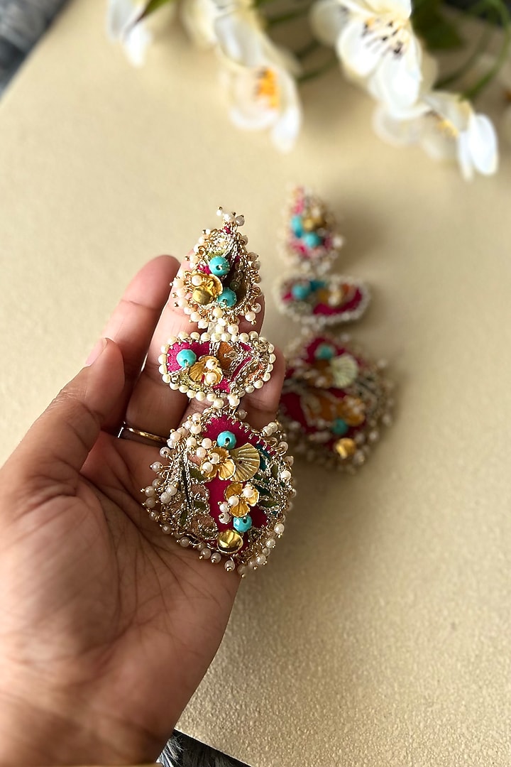Pink Pearl & Zardosi Embellished Handcrafted Dangler Earrings by KIHOY at Pernia's Pop Up Shop