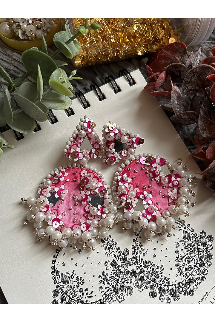 White & Pink Pearl Embellished Handcrafted Necklace Set by KIHOY at Pernia's Pop Up Shop