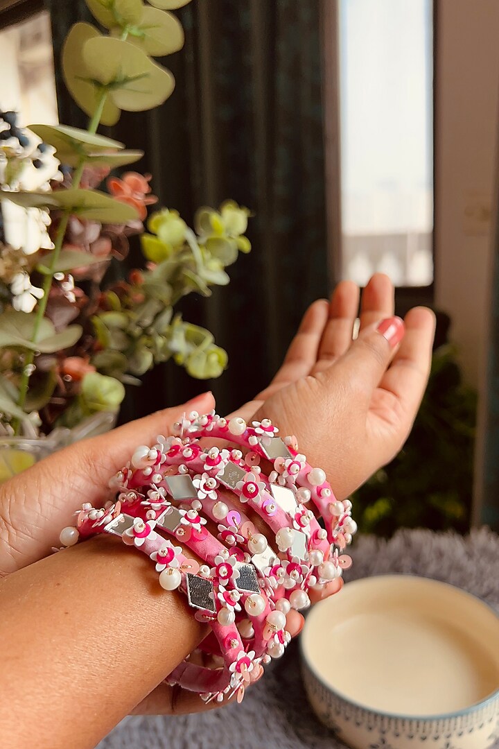 White & Pink Pearl Embellished Handcrafted Necklace Set by KIHOY at Pernia's Pop Up Shop