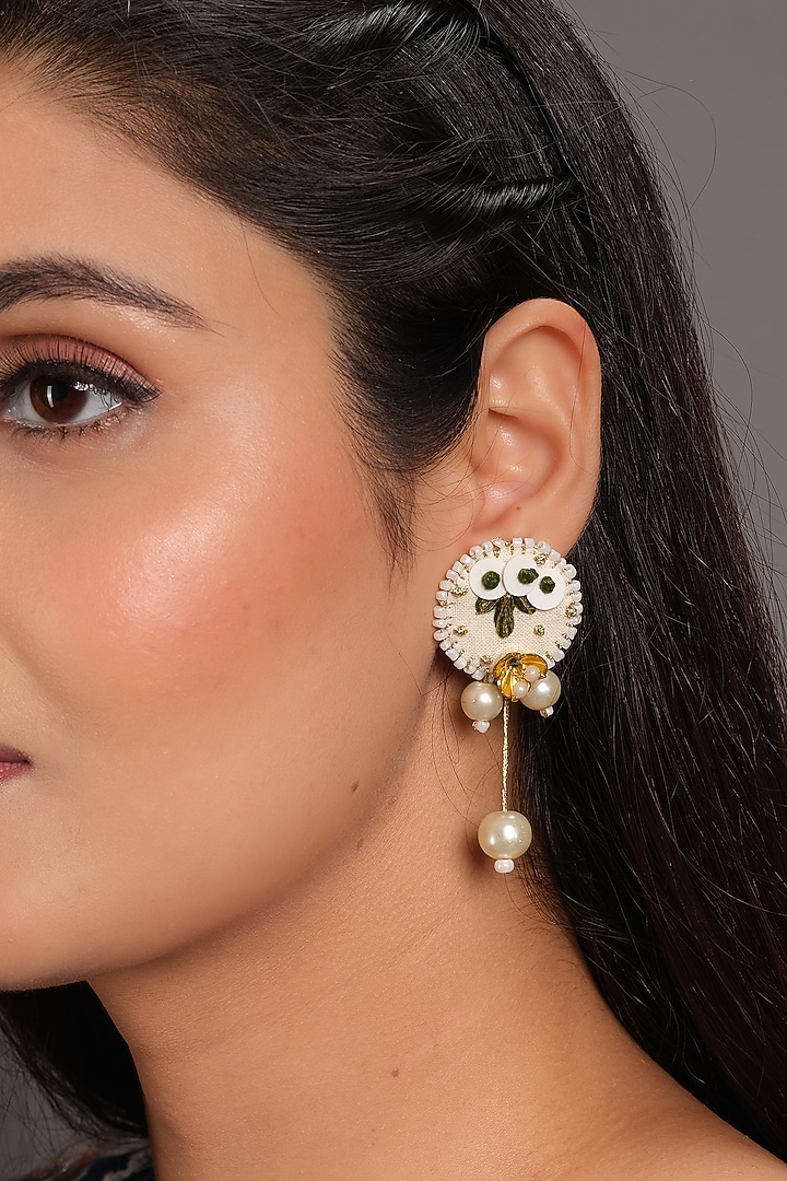 Ivory Beaded & Pearl Floral Dangler Earrings by KIHOY at Pernia's Pop Up Shop