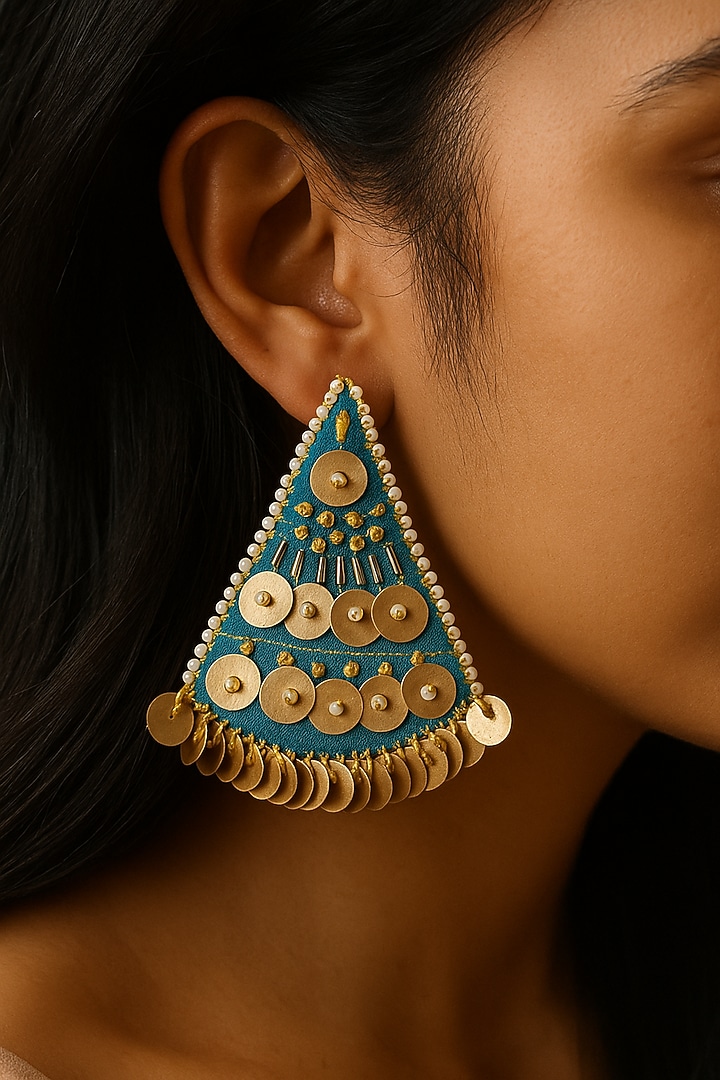 Turquoise Antique Sequins Work Earrings by KIHOY at Pernia's Pop Up Shop