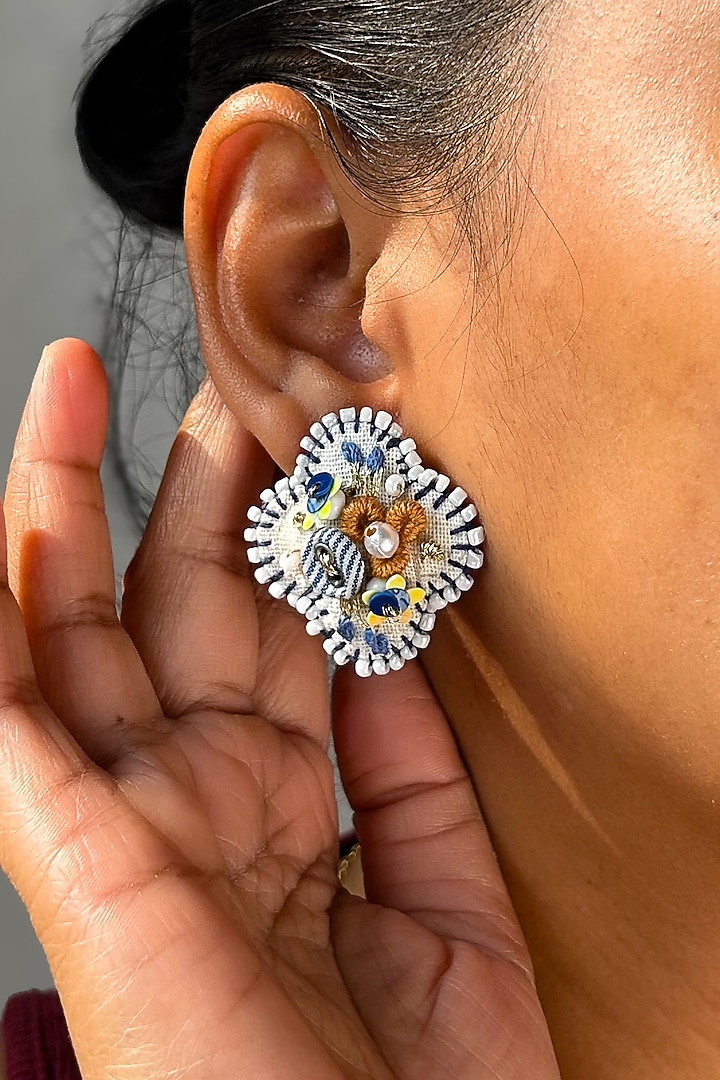 Multi-Colored Hand Embroidered Stud Earrings by KIHOY at Pernia's Pop Up Shop