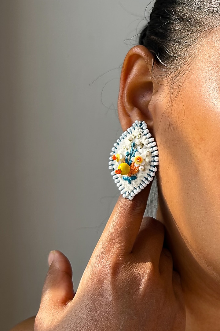 Multi-Colored Hand Embroidered Stud Earrings by KIHOY at Pernia's Pop Up Shop