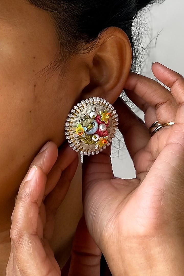 Multi-Colored Hand Embroidered Stud Earrings by KIHOY at Pernia's Pop Up Shop