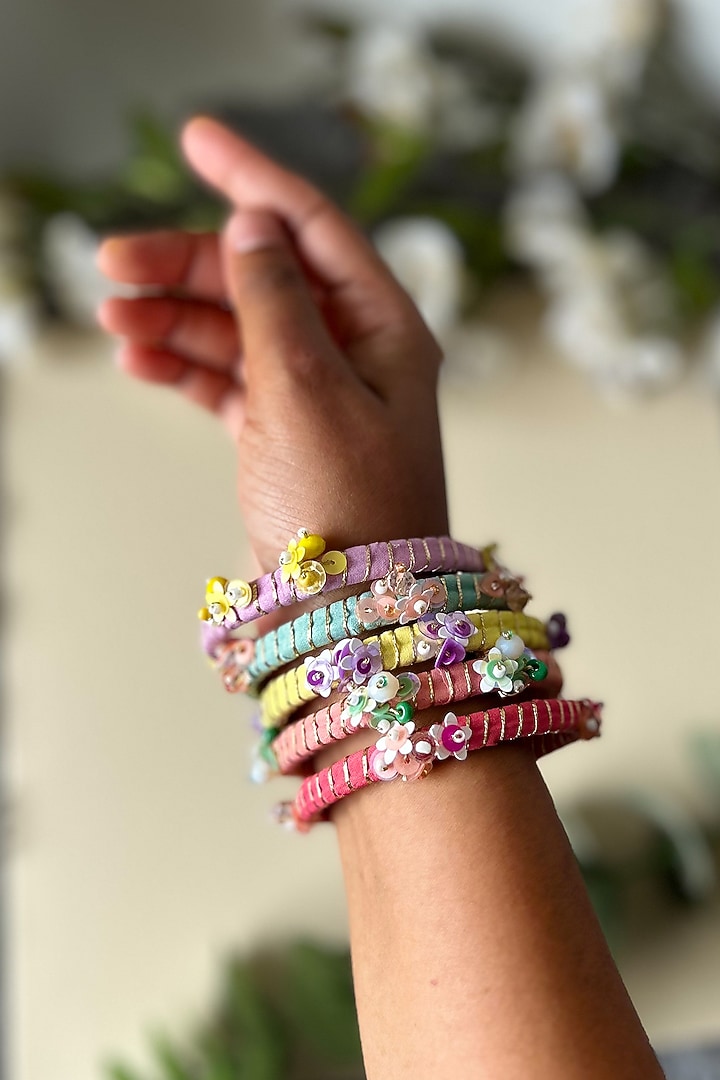 Multi-Colored Hand Embroidered Bangles (Set Of 5) by KIHOY at Pernia's Pop Up Shop