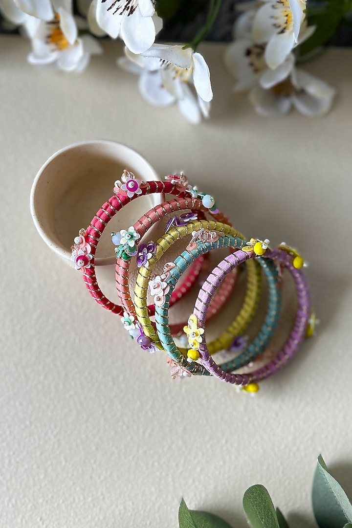Multi-Colored Hand Embroidered Bangles (Set Of 5) by KIHOY at Pernia's Pop Up Shop