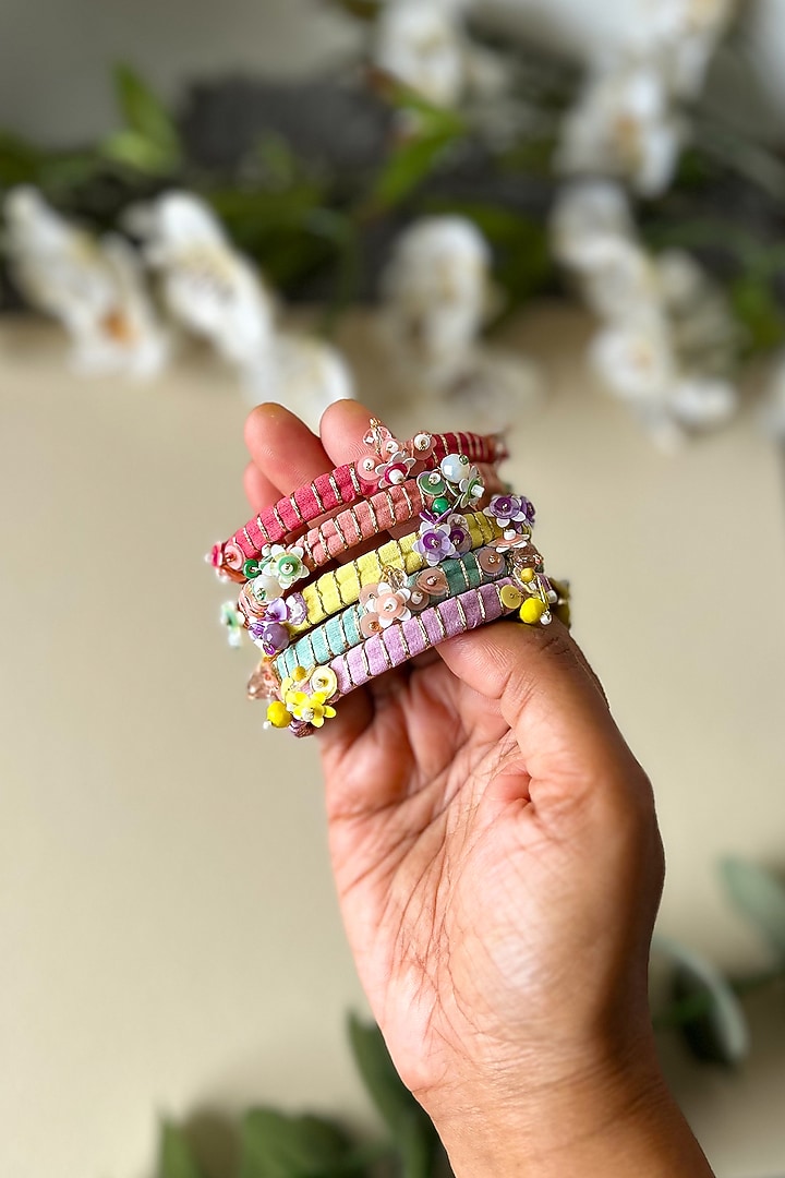 Multi-Colored Hand Embroidered Bangles (Set Of 5) by KIHOY at Pernia's Pop Up Shop