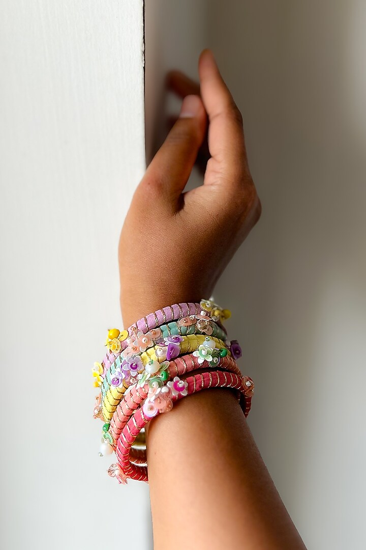 Multi-Colored Hand Embroidered Bangles (Set Of 5) by KIHOY at Pernia's Pop Up Shop