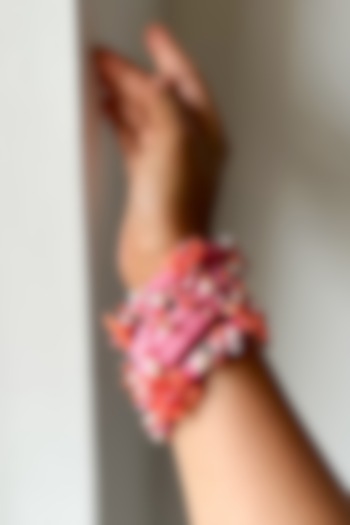 Pink Floral Hand Embroidered Bangles (Set Of 5) by KIHOY at Pernia's Pop Up Shop