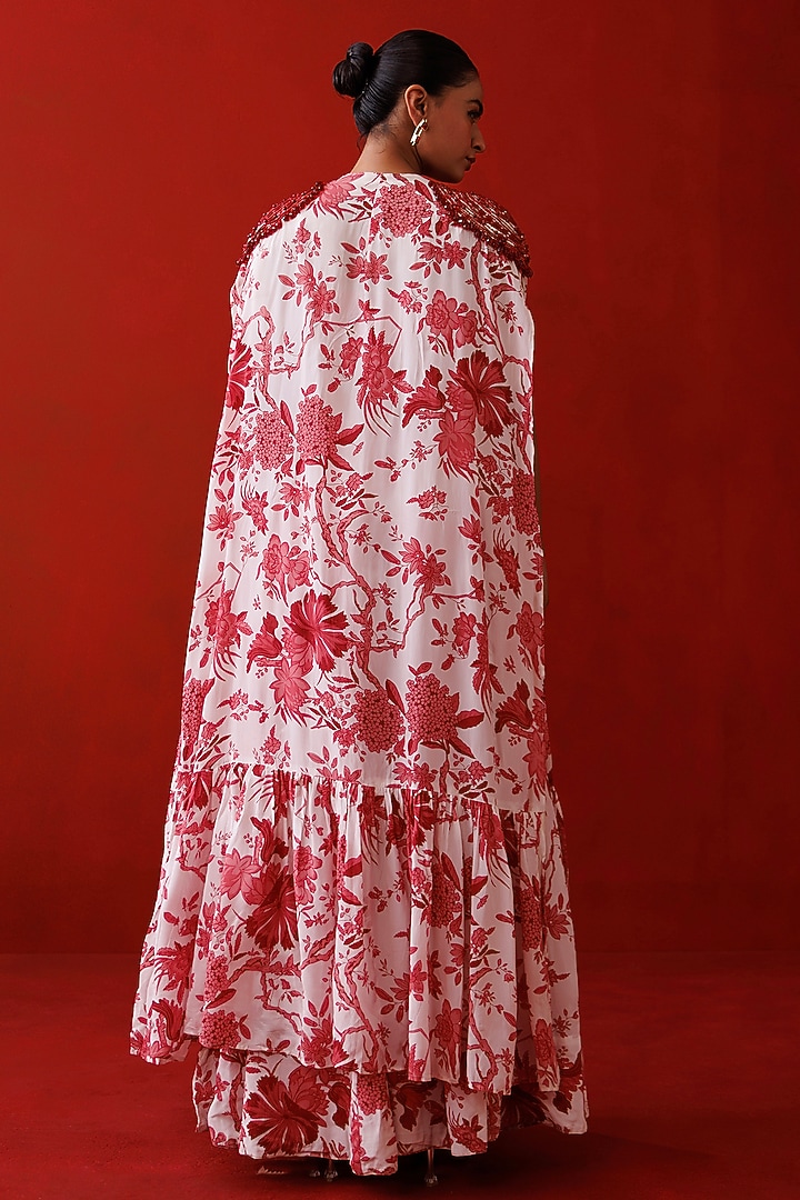 Red Crepe Printed Shrug Set by Kisakshi Jaipur at Pernia's Pop Up Shop
