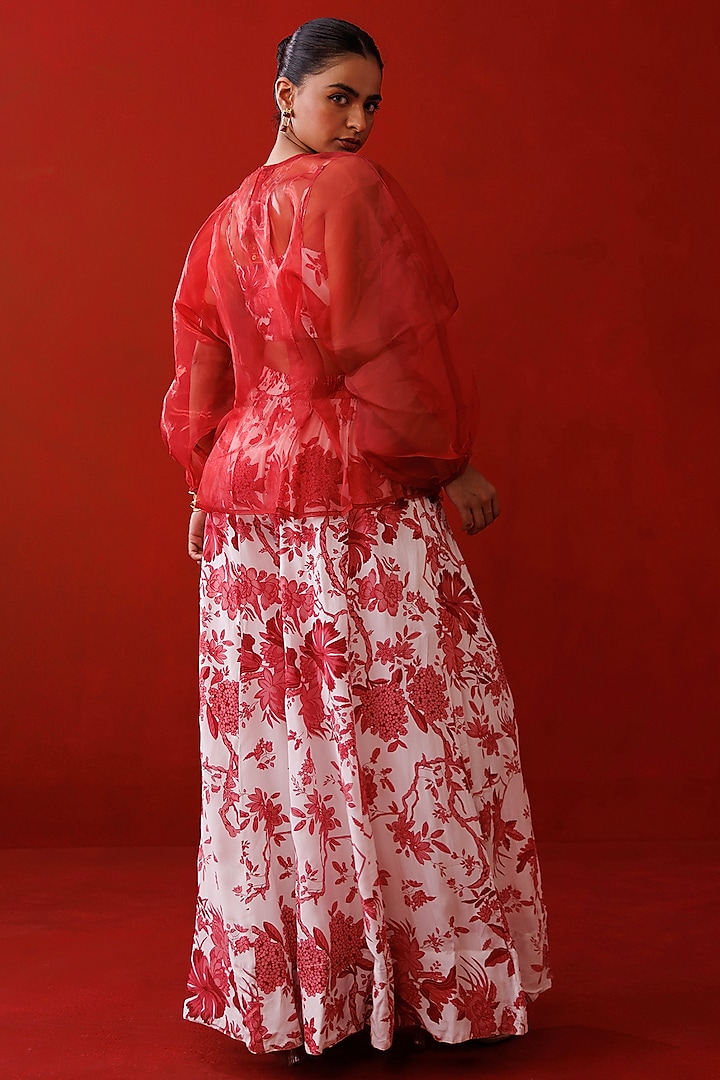 Red & White Crepe Printed Palazzo Pant Set by Kisakshi Jaipur at Pernia's Pop Up Shop