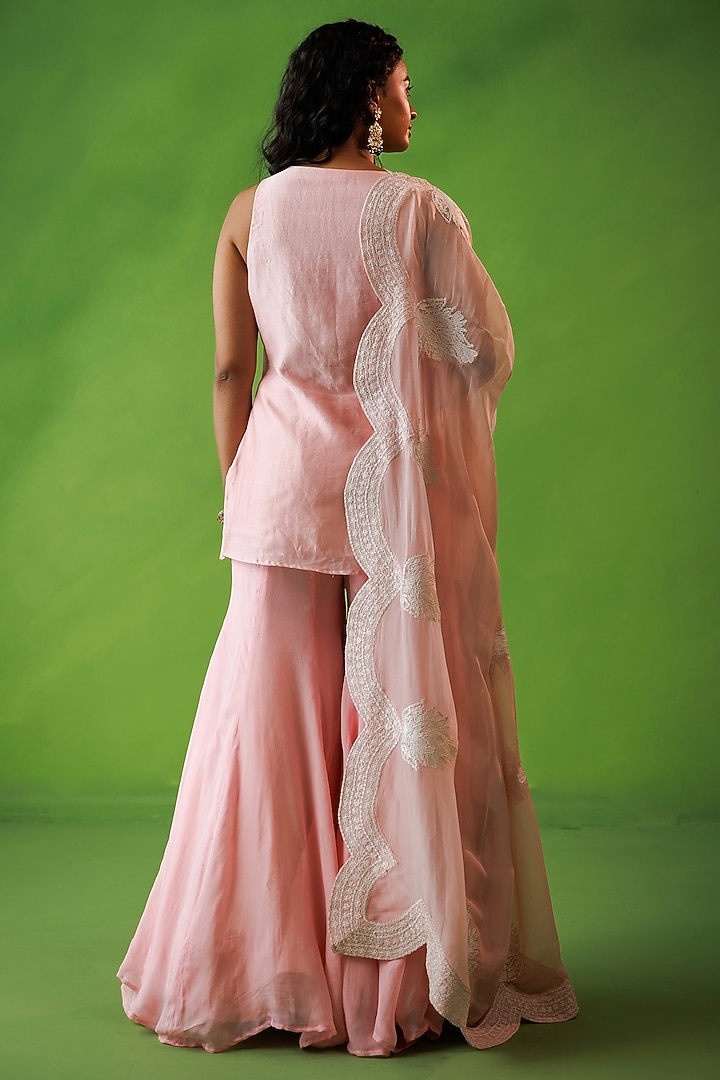 Baby Pink Chanderi Dori Embroidered Party Wear Sharara Set by Kisakshi Jaipur at Pernia's Pop Up Shop
