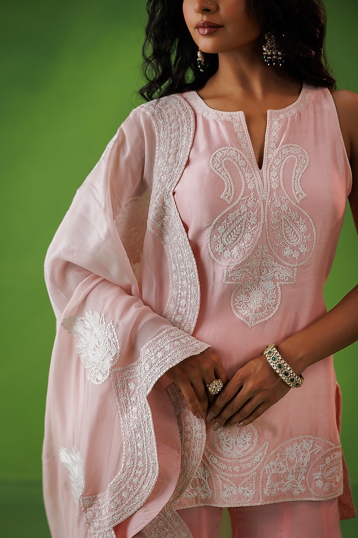 Baby Pink Chanderi Dori Embroidered Party Wear Sharara Set by Kisakshi Jaipur at Pernia's Pop Up Shop
