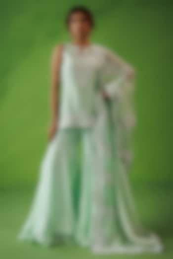 Mint Green Chanderi Dori Embroidered Party Wear Sharara Set by Kisakshi Jaipur at Pernia's Pop Up Shop