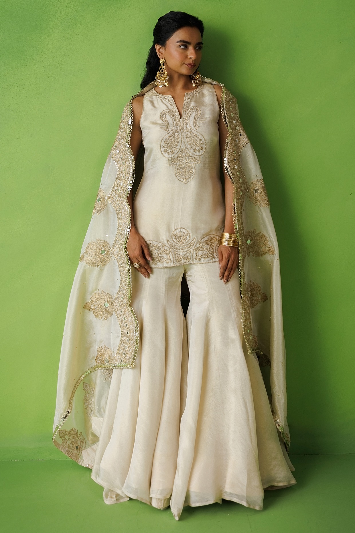 Kisakshi Jaipur Beige Tissue Silk Sharara Set
