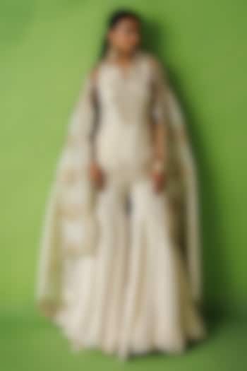 Beige Tissue Silk Party Wear Sharara Set by Kisakshi Jaipur at Pernia's Pop Up Shop