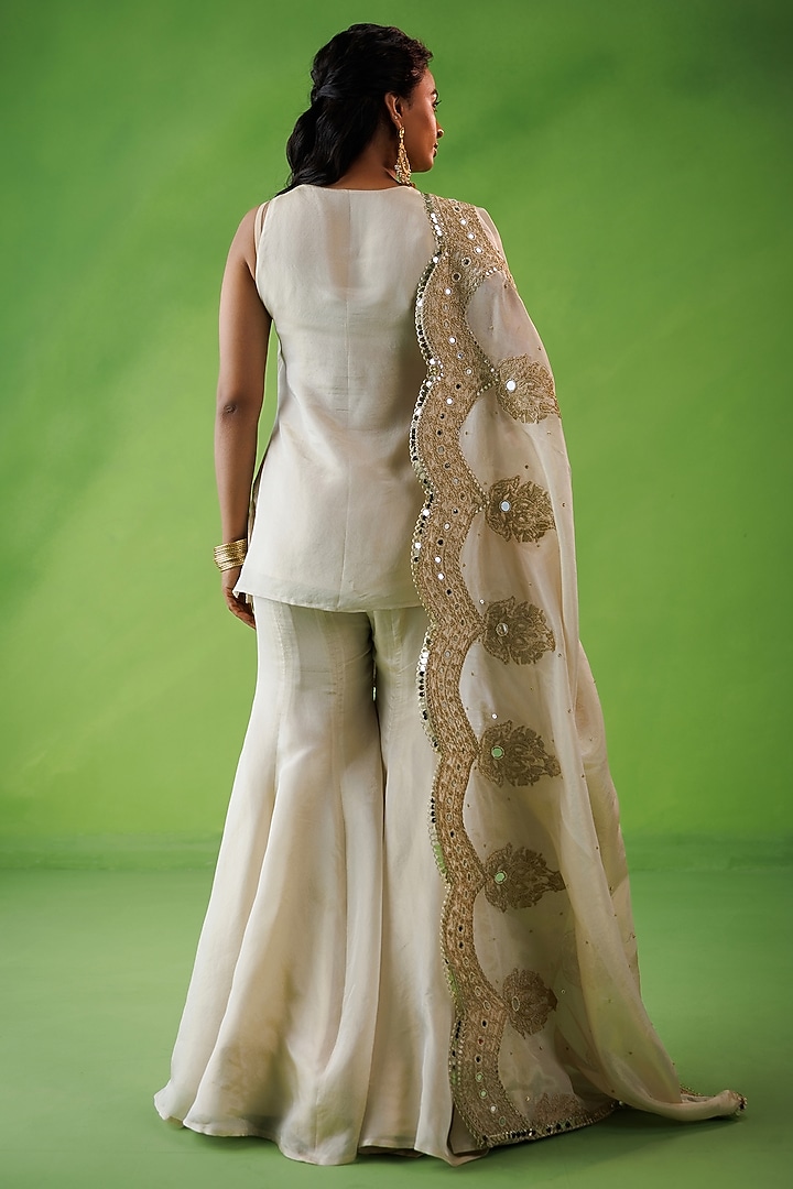 Beige Tissue Silk Party Wear Sharara Set by Kisakshi Jaipur at Pernia's Pop Up Shop