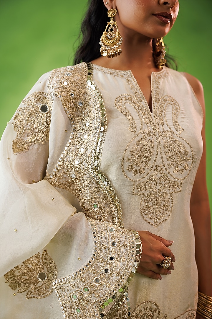 Beige Tissue Silk Party Wear Sharara Set by Kisakshi Jaipur at Pernia's Pop Up Shop