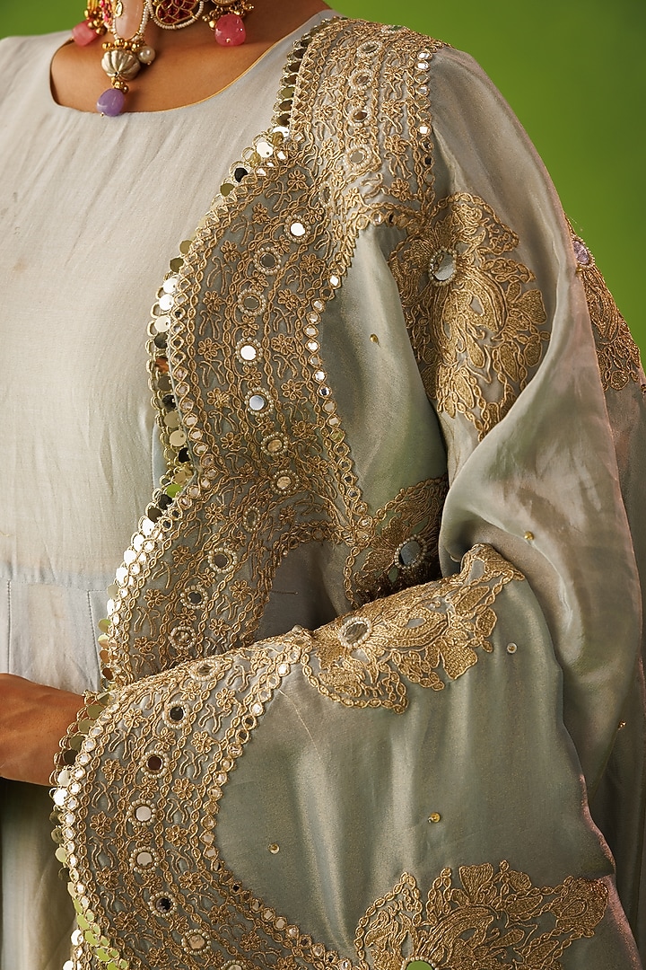 Powder Blue & Yellow Chanderi Reversable Wedding Anarkali Set by Kisakshi Jaipur at Pernia's Pop Up Shop