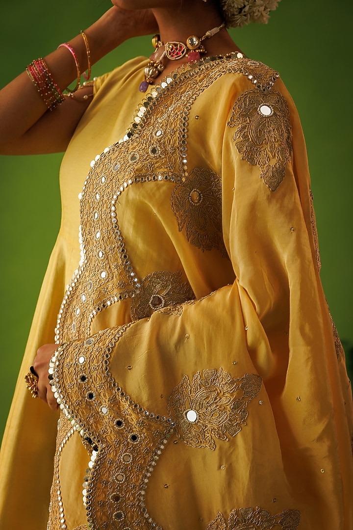 Powder Blue & Yellow Chanderi Reversable Wedding Anarkali Set by Kisakshi Jaipur at Pernia's Pop Up Shop