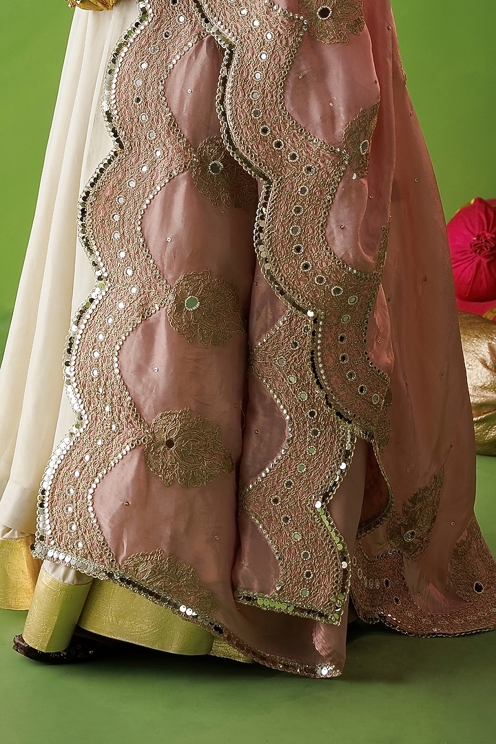 Beige Tissue Hand Embellished Flared Wedding Anarkali Set by Kisakshi Jaipur at Pernia's Pop Up Shop