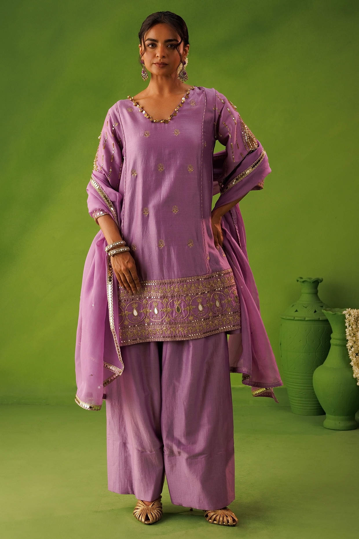 Kisakshi Jaipur Purple Chanderi Mirror & Zari Embroidered Kurta Set