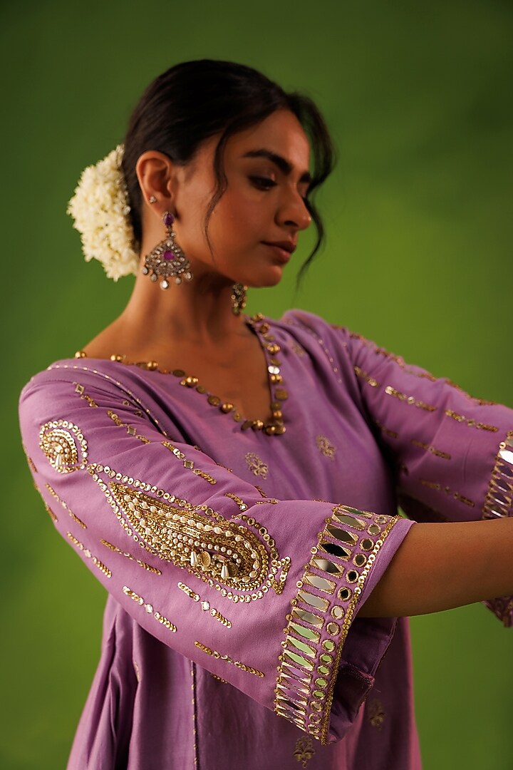 Purple Chanderi Mirror & Zari Embroidered Kurta Set by Kisakshi Jaipur at Pernia's Pop Up Shop