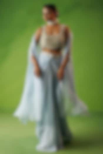 Baby Blue Organza Hand Embroidered Cape Set by Kisakshi Jaipur at Pernia's Pop Up Shop