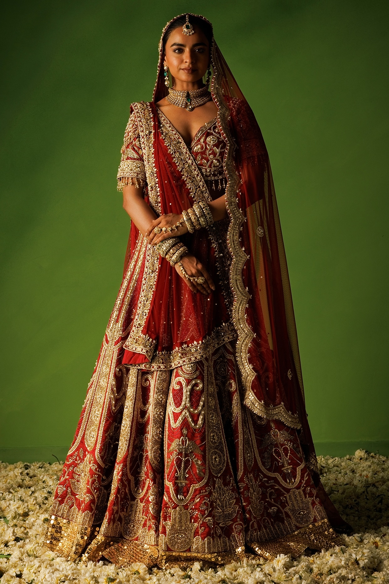 Kisakshi Jaipur Red Raw Silk Zardosi Hand Embroidered Lehenga Set