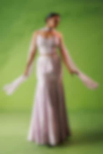 Lavender Chanderi & Organza Fishtail Skirt Set by Kisakshi Jaipur at Pernia's Pop Up Shop