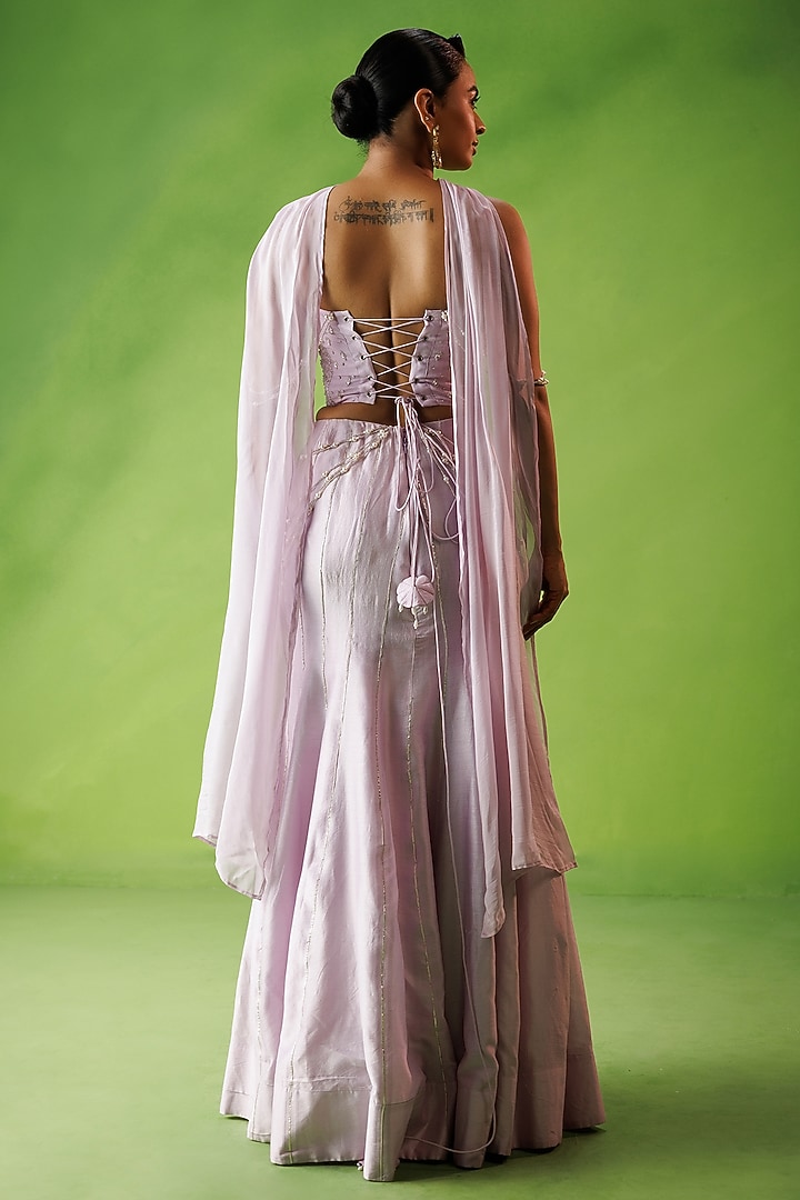 Lavender Chanderi & Organza Fishtail Skirt Set by Kisakshi Jaipur at Pernia's Pop Up Shop
