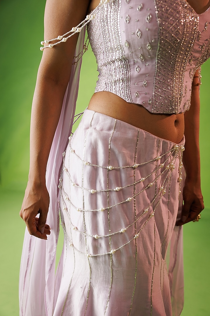 Lavender Chanderi & Organza Fishtail Skirt Set by Kisakshi Jaipur at Pernia's Pop Up Shop