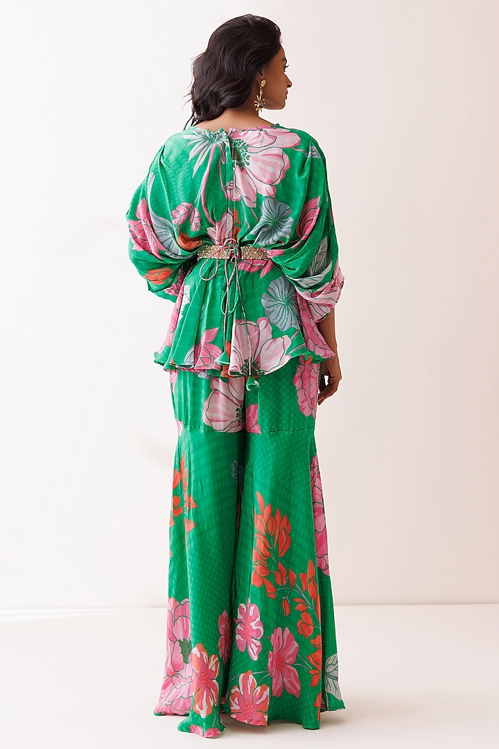 Green Crepe Printed Party Wear Sharara Set by Kisakshi Jaipur at Pernia's Pop Up Shop