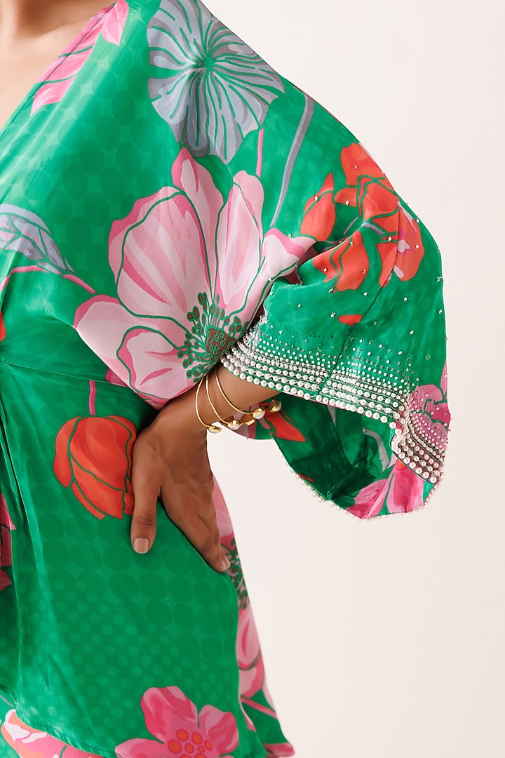 Green Crepe Printed Party Wear Sharara Set by Kisakshi Jaipur at Pernia's Pop Up Shop