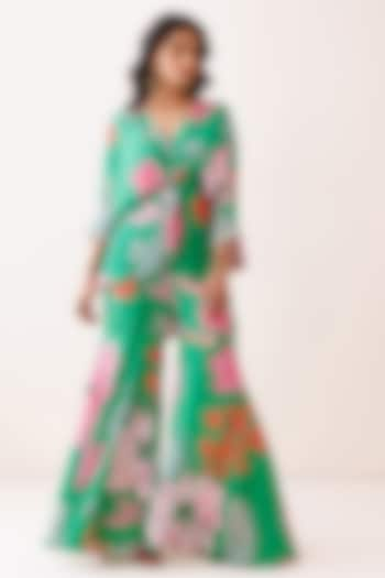 Green Crepe Printed Sharara Set by Kisakshi Jaipur at Pernia's Pop Up Shop